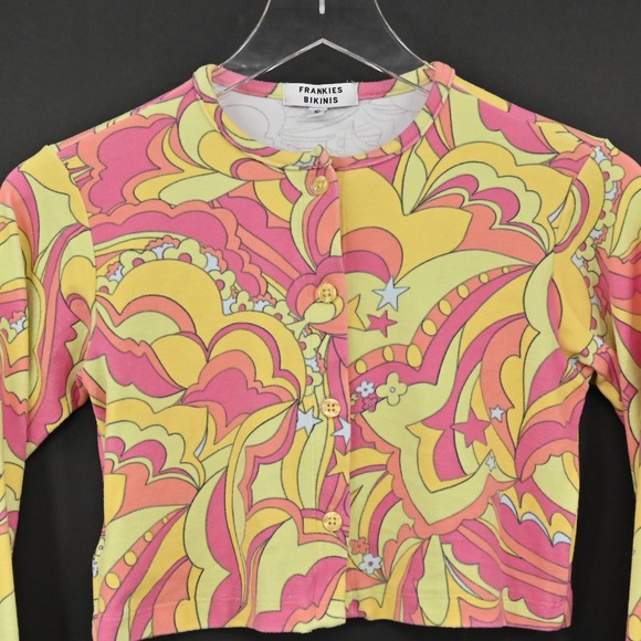 Frankies Bikinis Womens Cheri Terry Cardigan Size S Psychedelic Print Cropped - Picture 8 of 11